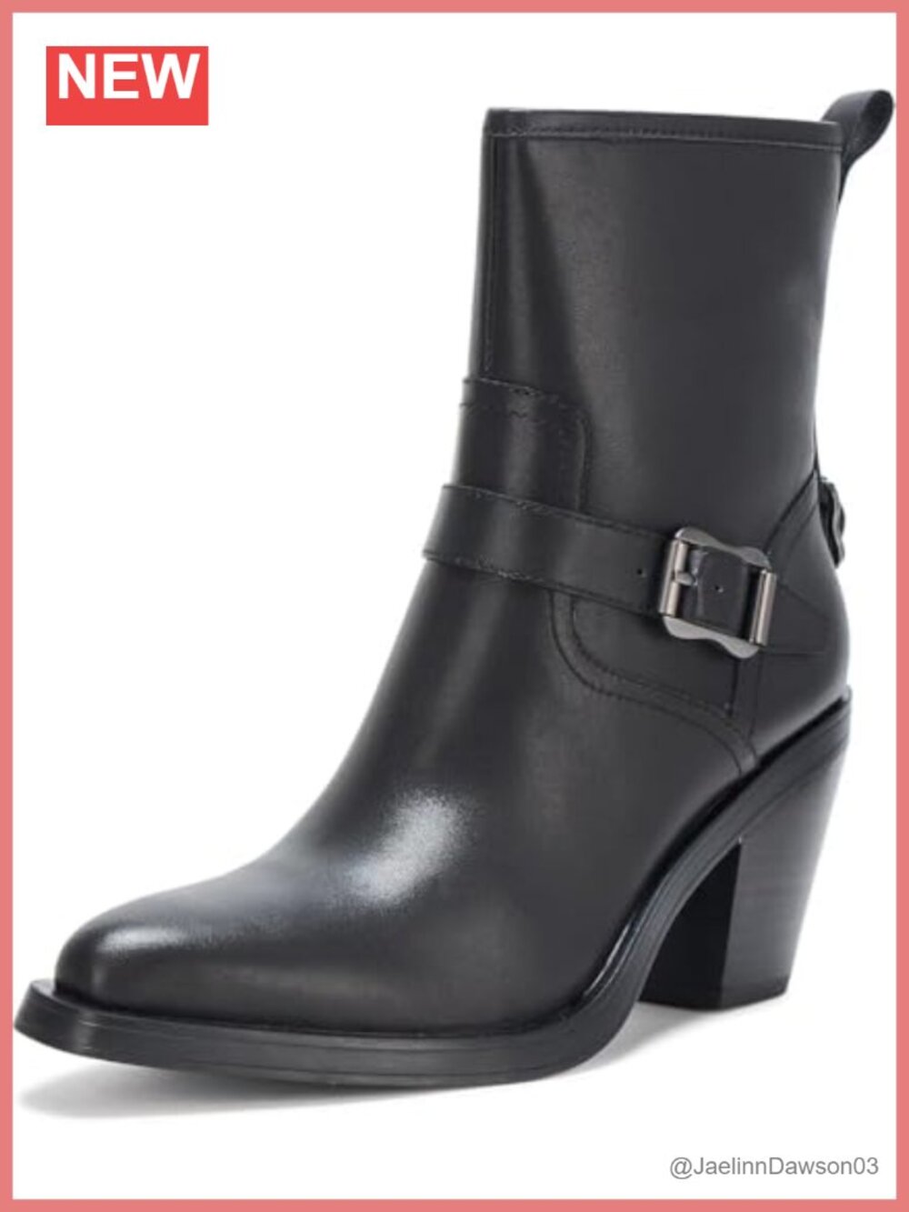 Leather Ankle Bootie Almond Toe Block Heel Zip Buckle Casual Fall Boot